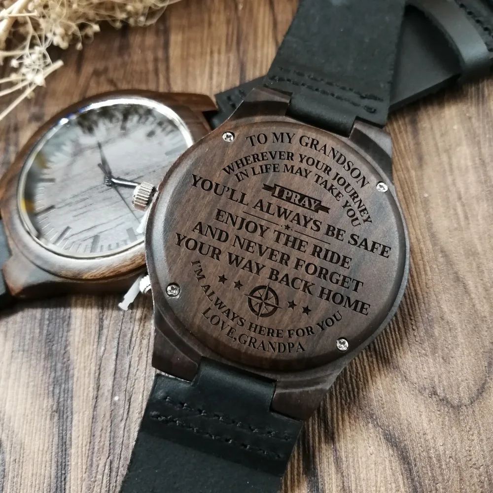 To My Grandson-How Much You Really Care Engraved Wooden Watch Luxury Automatic Quartz Watches Girl Wrist Wood Men Wrist Watch