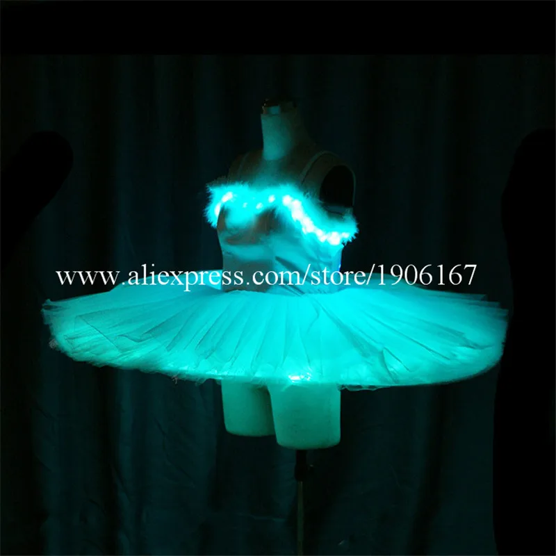 Full Color Led Luminous Party Ballet Dance Dress Programmable RGB Led Light Up Stage Performance Clothes Ballroom Skirt Wears