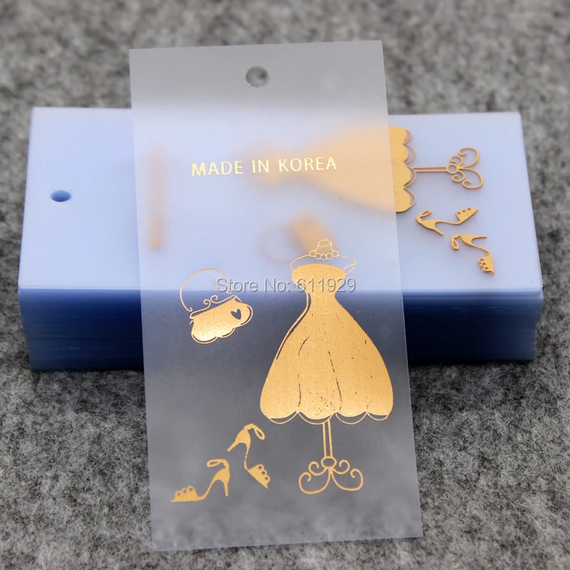 custom clothing PVC hang tag/garment plastic tags/golden stamped frosted PVC swing tags/dress labels 1000 pcs a lot