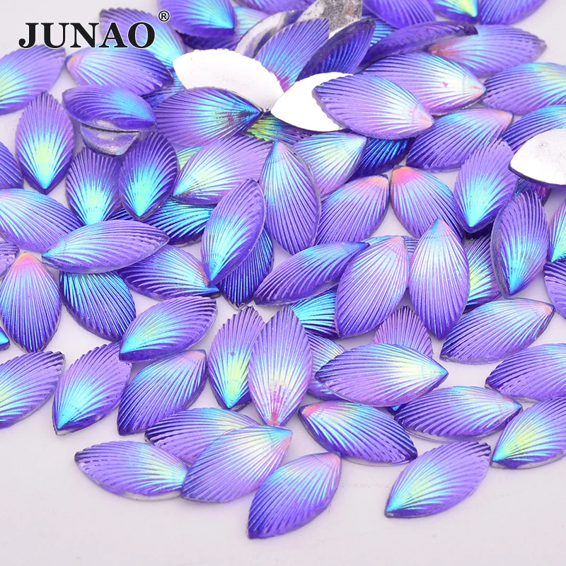 JUNAO 7x15mm Glitter Black AB Crystal Rhinestone Applique Flatback Crystal Stones Stickers Resin Strass Diamond for Crafts