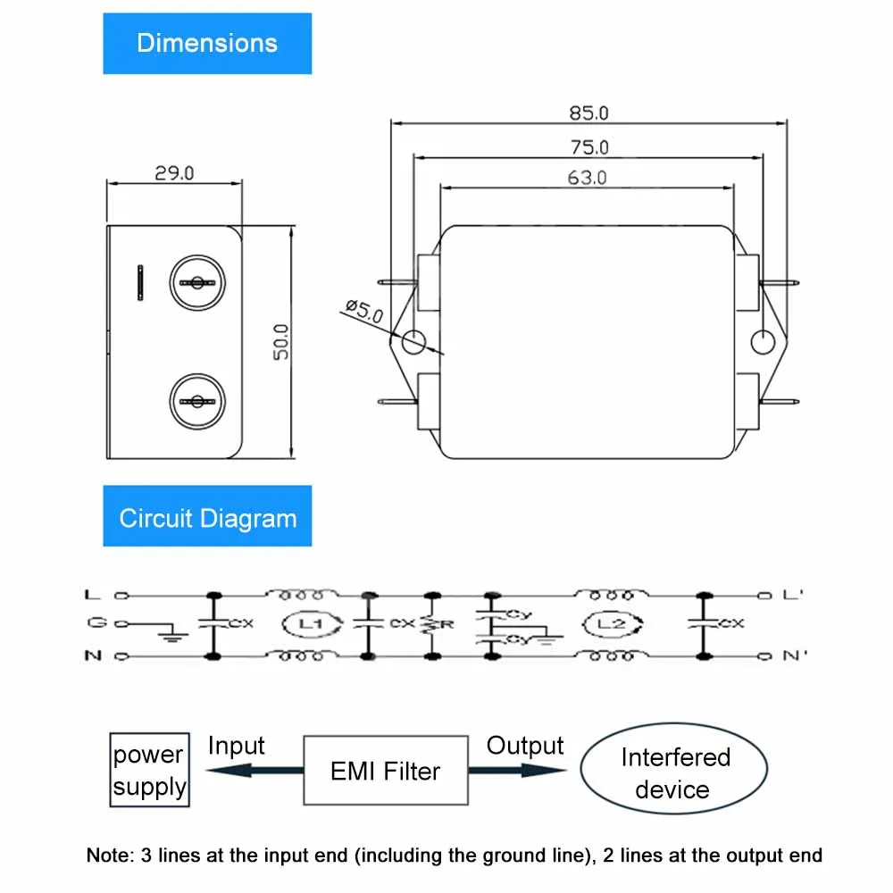 Filtro eletrônico 64chmx de alta qualidade com filtro triplo, 15a, 20a-t, monofásico, ac, 115v, 250v, 50/60hz para máquinas de corte a laser co2