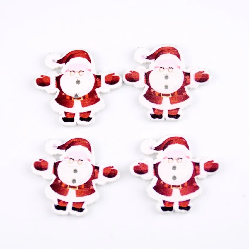 Free shipping -2015 New 50pcs Mixed 2 Holes Santa Claus With Christmas Hat  Wood DIY Sewing Buttons Scrapbooking 33x36mm J1535