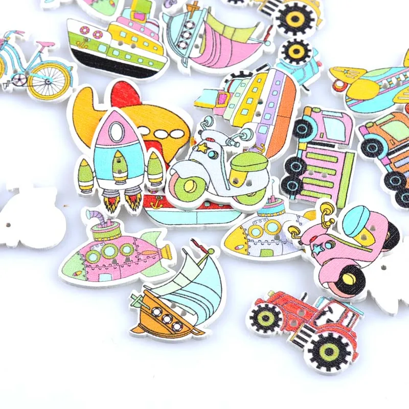 Mixed vehicle Painting Wooden decorative Buttons For Sewing Handmade Scrapbooking Crafts 25pcs 20-33mm MT1666