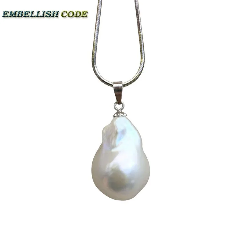 hot  Simple style baroque pearl pendant necklace nucleated flameball shape white color snake chain 16'' 18''