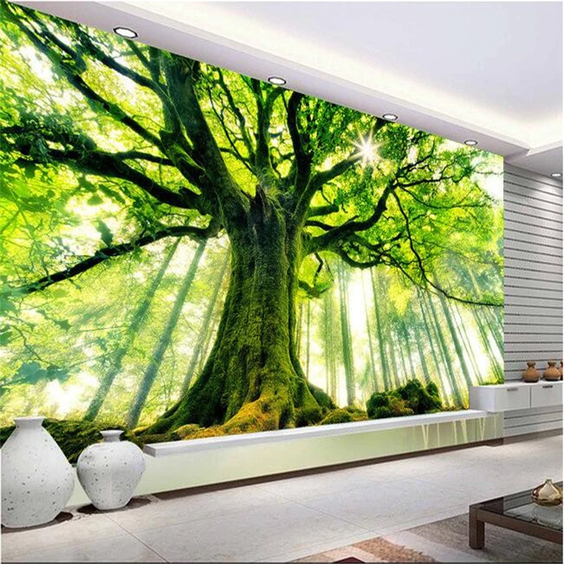 beibehang custom mural tree forest setting wall sunshine paintings photo 3d flooring mural wallpaper papel de parede para quarto