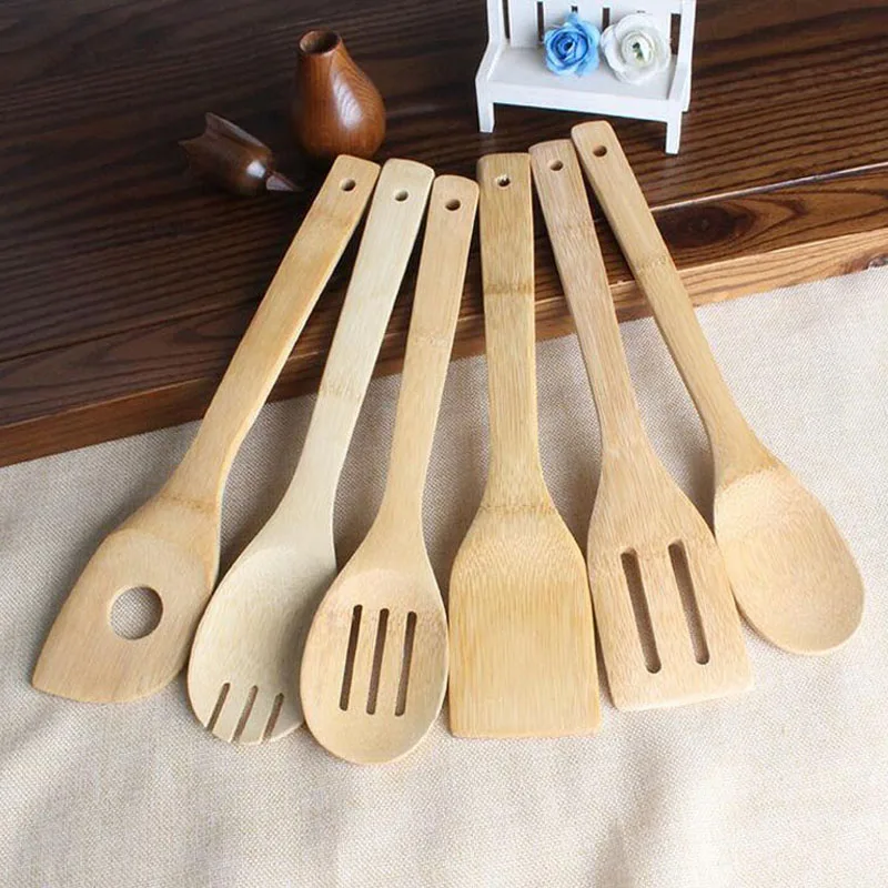 100Pcs Cooking Utensils Bamboo Wood Kitchen Slotted Spatula Spoon Mixing Holder Dinner Food Rice Wok Shovels Tool ZA5534