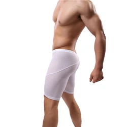 Mesh Sheer Men Boxers Underwear Long Leg Shorts Sexy Underpants Boxershorts Homme Sleep Hollow Breathable Bottoms