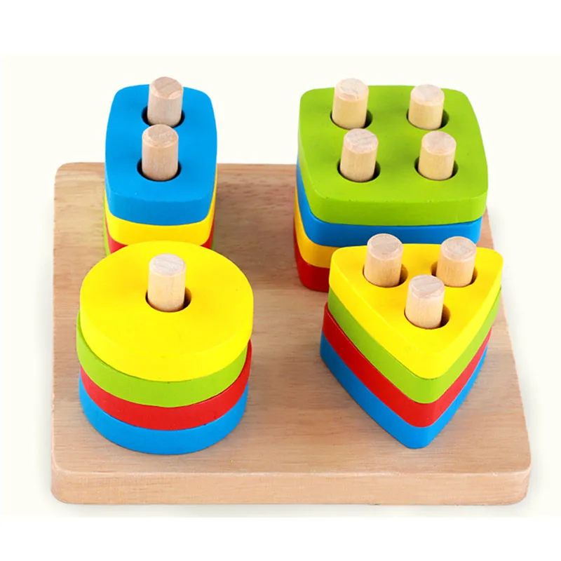 Bright Colors Geometry Matching Baby Toy Wooden Montessori Materials Puzzles for Toddlers Educational Stacking Toys For Children