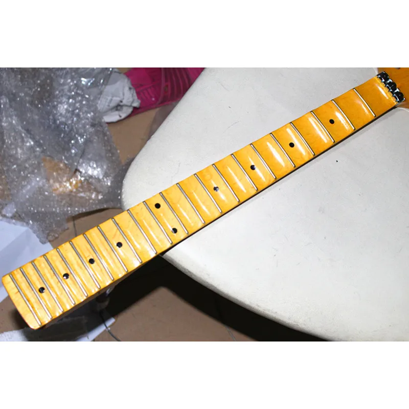 21 22 Frets Big Headstock Maple Electric Guitar Neck Maple Scallop Fretboard Glossy Paint Parts Accessories