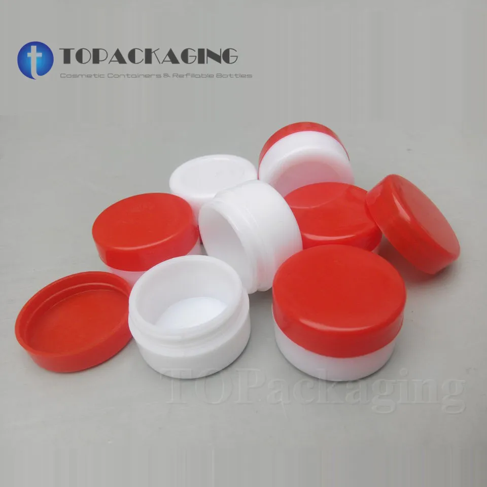 100PCS/LOT-5G Cream Jar,White Plastic Box With Red Screw Cap,Small Sample Cosmetic Container,Empty Mask Canister,Nail Art Cans