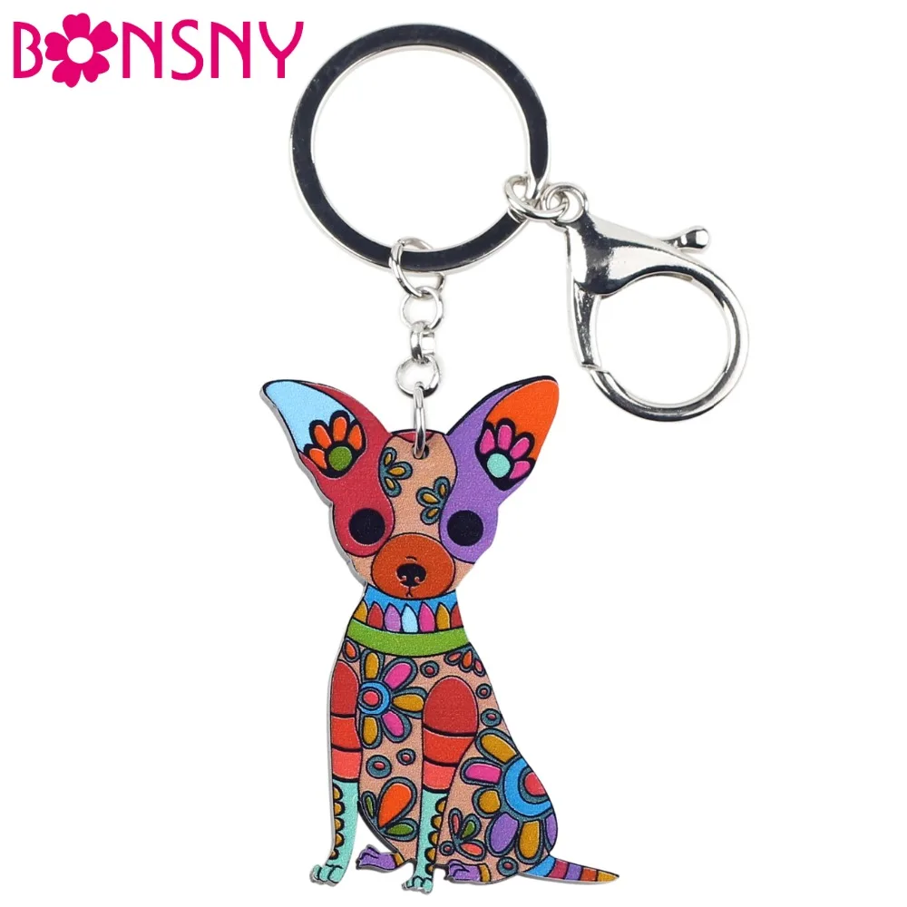 

Bonsny Acrylic Dog Jewelry Chihuahua Dog Key Chain Key Ring Pom Gift For Women Girl Bag Charm Keychain Pendant Keyring Jewelry