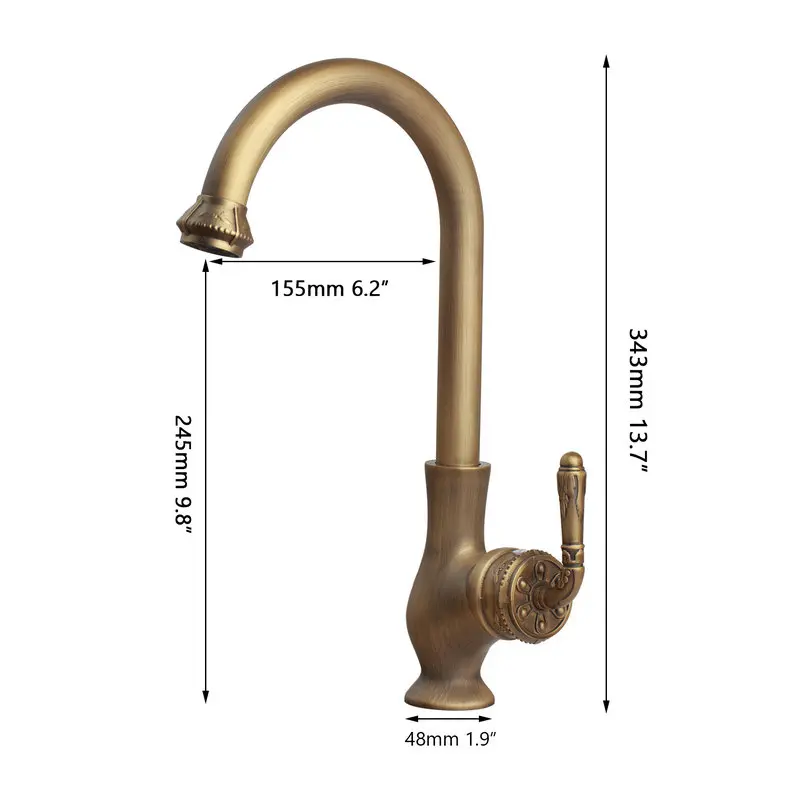 Monite Roatated Antique Brass Kitchen Sink Swivel Bathroom Faucet Mixer Tap Brass Basin Mixer Tap Faucet Vintage Engraved Handle