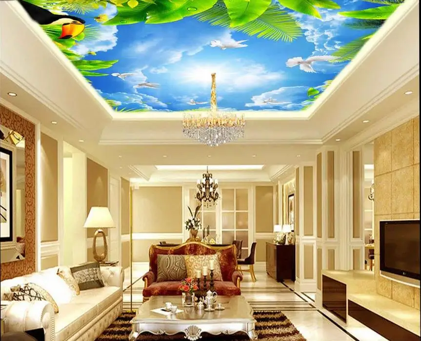 

Custom photo wallpaper 3D stereoscopic Blue sky cloud leaf ceiling pigeons Mural 3d wallpaper Non woven wallpaper