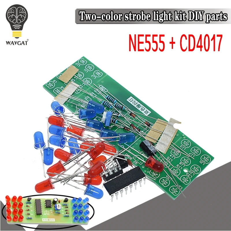 Red Blue Double Color Flashing Lights DIY Kit Strobe NE555 + CD4017 Electronic Practice Learning Kits Suite Parts Gift