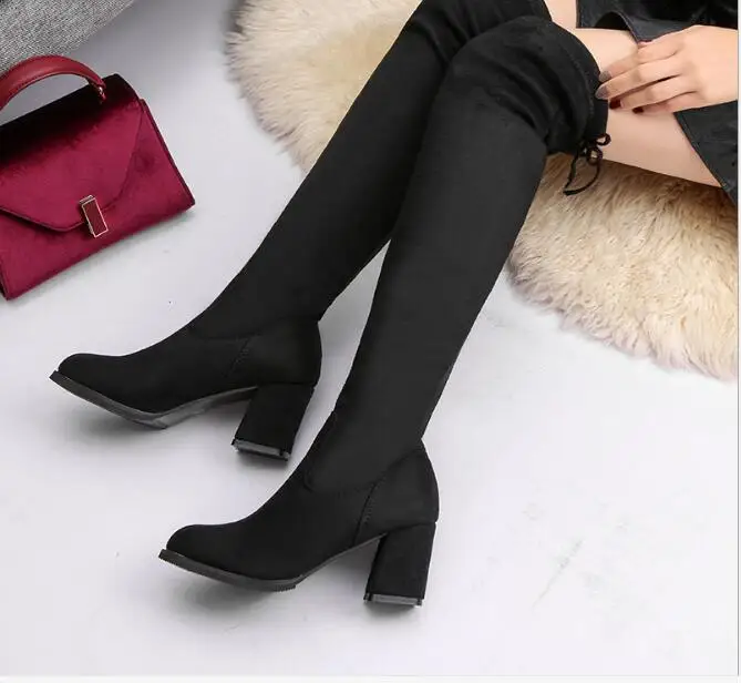 Kobiety Casual Over the Knee boots shoes Winter women Female Round Toe Platform high heels pumps Warm Boots lady Thigh High Boots