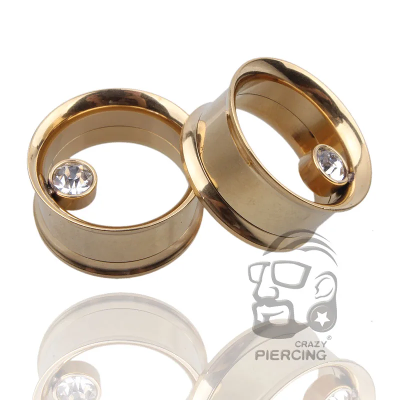 2pcs Body Piercing Jewelry Ear Plugs Surgical Stainless Steel Gold Doulbe Flares Flesh Tunnels Ear Gauges Tunnels Expander