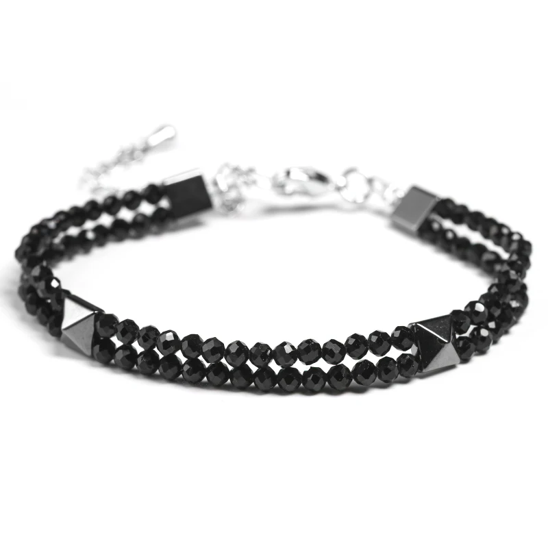 

Natural Faceted 3MM Black spinel Stone Beads Bracelet Hematite Chain Jewelry Men Women Health Gift Handmade Design
