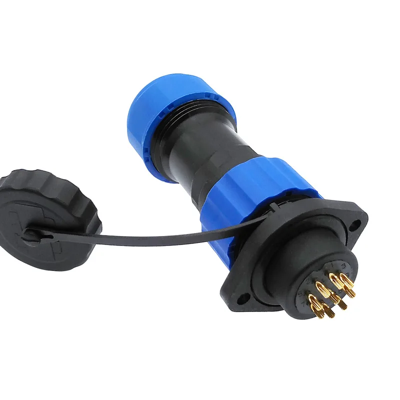 SP20 corrugated pipe waterproof connector 2 hole flange socket 2 pin 3/4/5/6/7/9/12/14Pin IP68 image 2