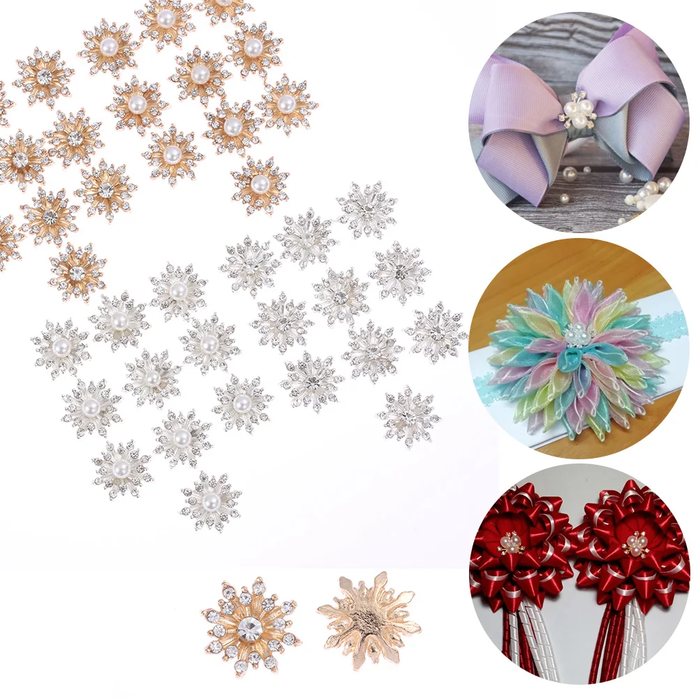 10 sztuk 16MM Rhinestone Snowflake Cabochon guziki w stylu Vintage odzież Flatback poszycia perłowa klamra DIY Craft odzież przyrządy do szycia