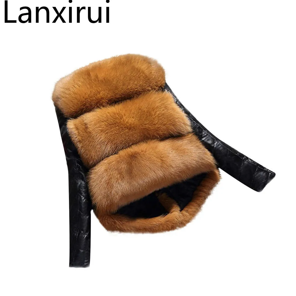 Lanxirui   Nuovo Di Alta Imitazione Pelliccia Di Volpe Cappotto Rimovibile Pu Maniche Cappotto Caldo Di Inverno Grigia