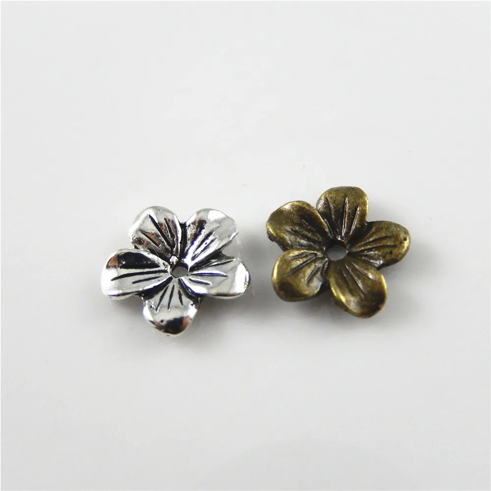 Julie Wang 20PCS Flower Beads Cap Antique Bronze Silver Color Alloy Finding 13*13*2MM Handmade Findings Jewelry Accessory