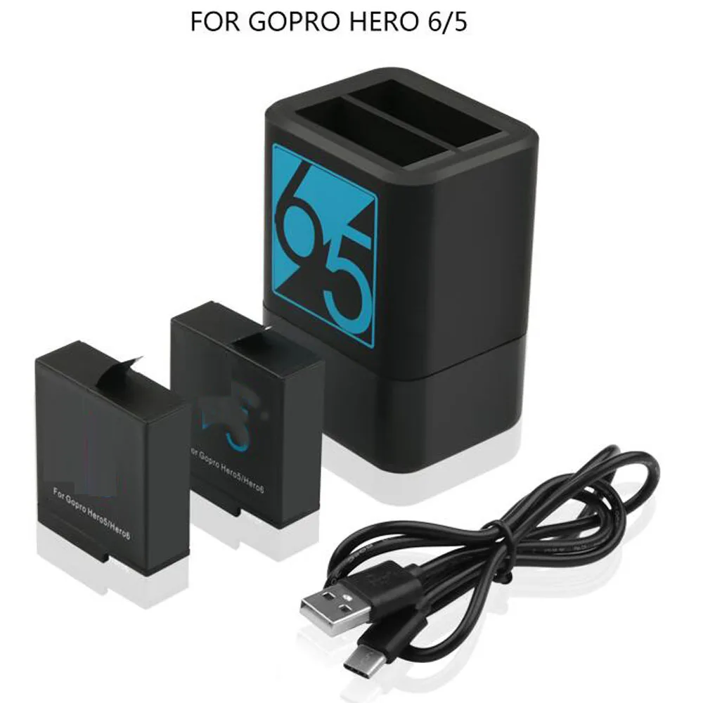 2Pcs 1220mAh Go Pro Battery + Dual Charger Seat double Charge for gopro hero 5 Hero 6 7 8 Black GoPro Camera Accessories