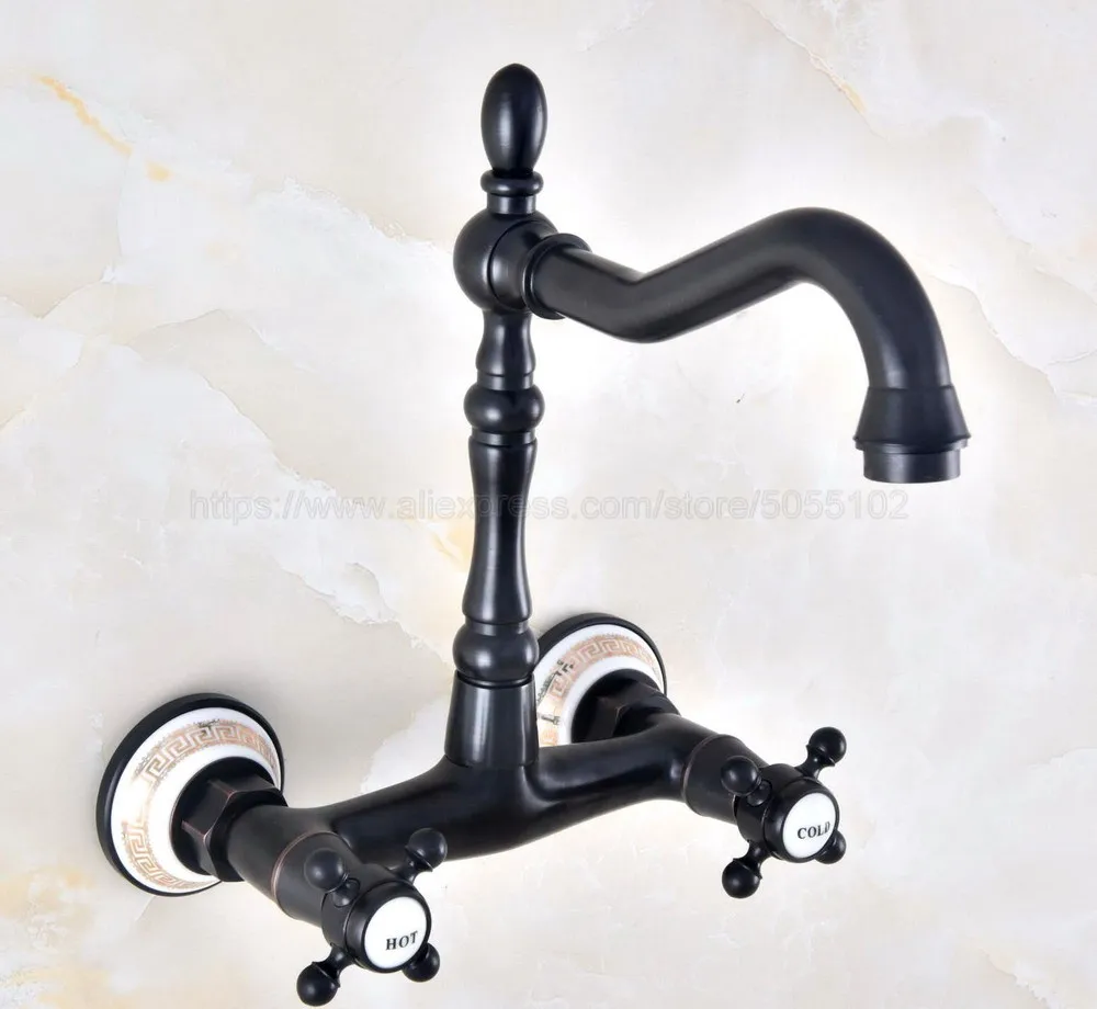 

Bathroom Faucet Oil Rubbed Bronze Kitchen Mixer Tap Faucet Wall Mounted Dual Handle Hot And Cold Taps znf456