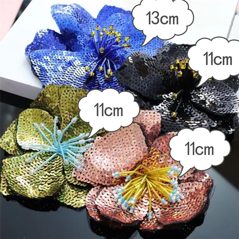 Handmade Large Sequins Flowers Parches Embroidered Shinning Applique Fashion Clothing Sewing On Patch Accessories