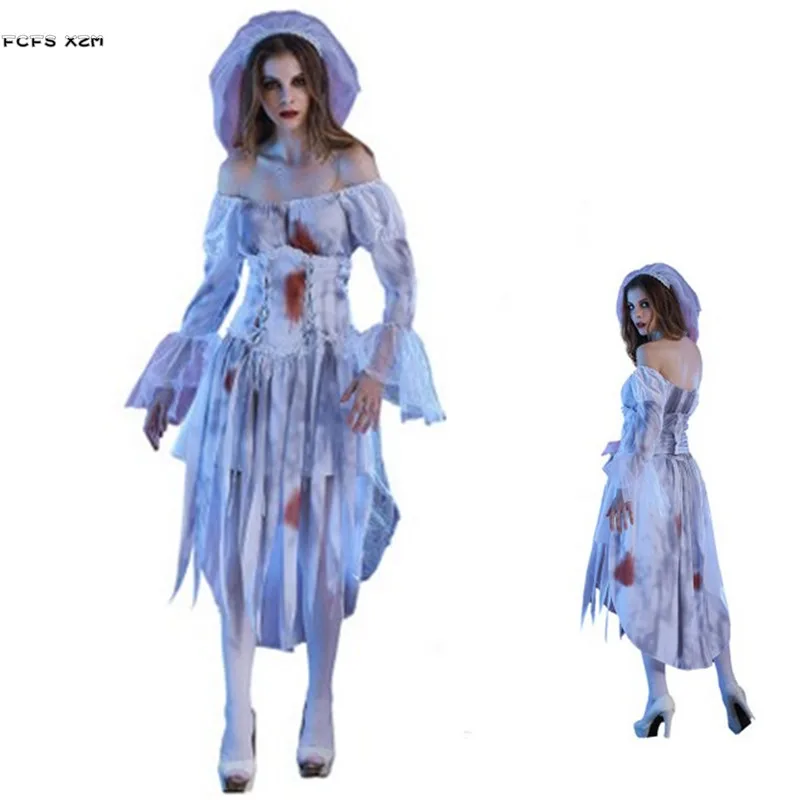 New Bloody Woman Zombie Walking Dead Scary Cosplay Halloween Corpse Bride Costumes Carnival Purim Parade Masquerade Party Dress