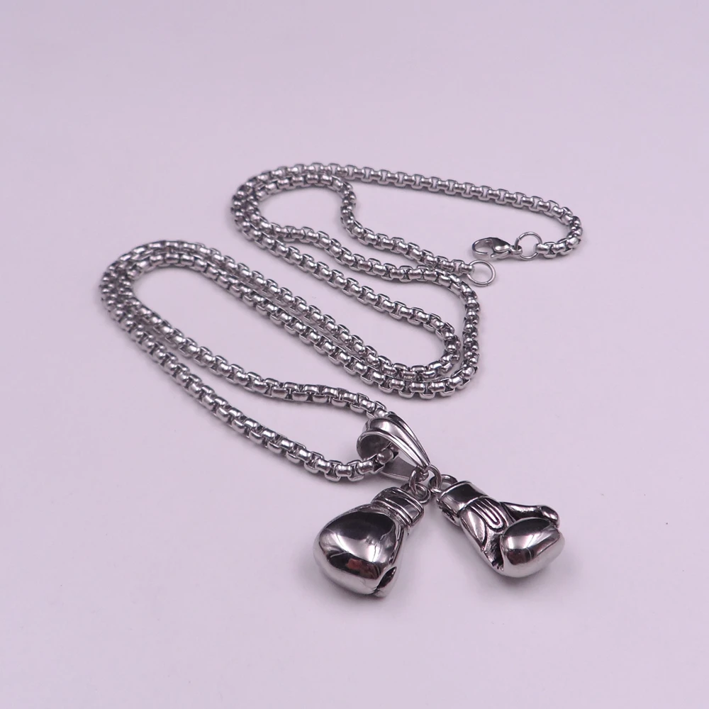 Casting Stainless Steel Biker Boxing Glove Pendant Necklace Rolo Box Chain 24'' Men's Best Gifts