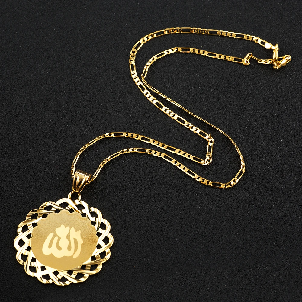 Ethlyn Yellow Gold Color Allah Necklaces Chain&Charm Pendants Exquisite Islam Flag Muslim Mohammed Prophet Jewelry P064