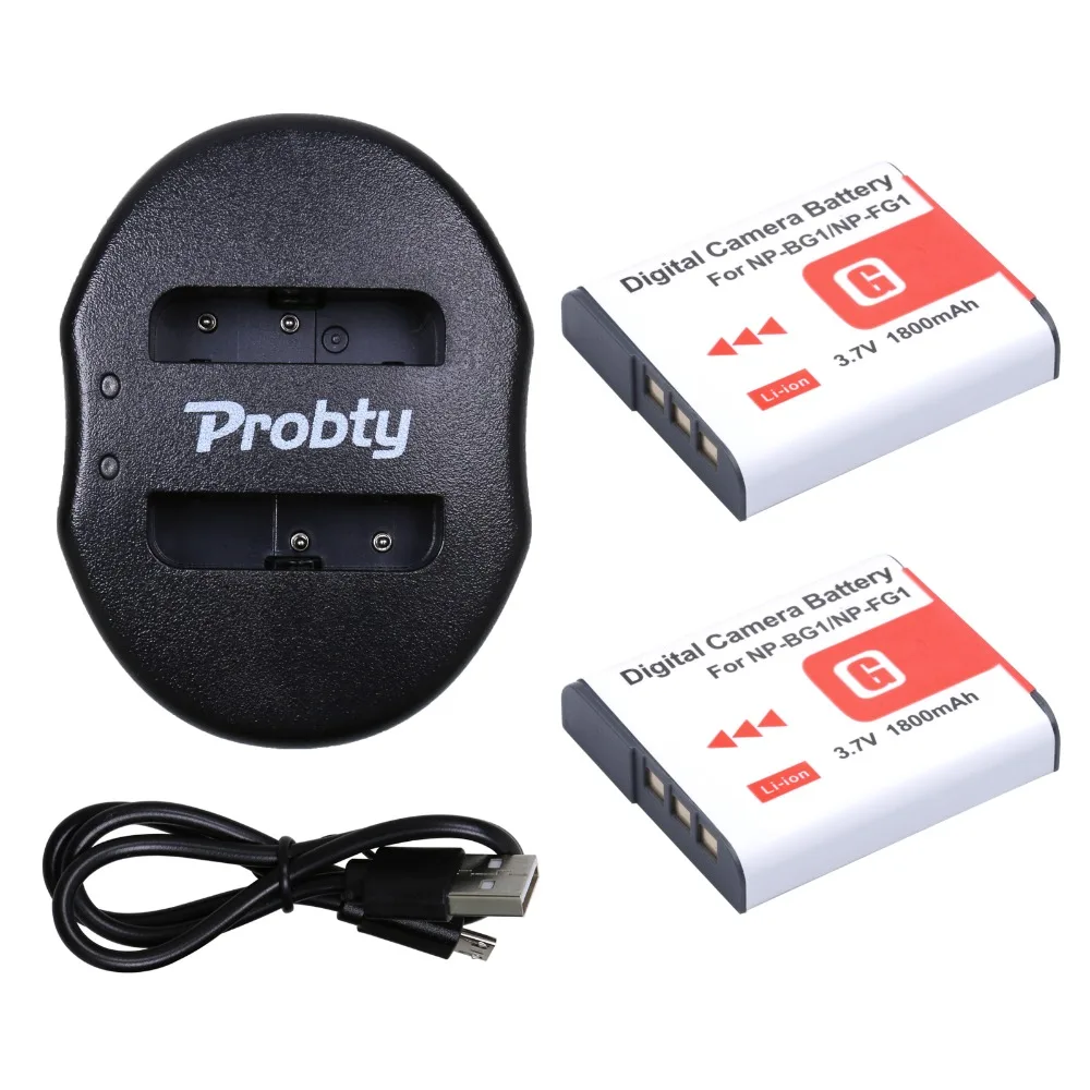 

PROBTY 2PCS NP-BG1 NP BG1 NPBG1 Camera Battery + Portable Dual USB Charger for SONY HX10 W30 DSC-W210 W100 W110 W120 H10 0036