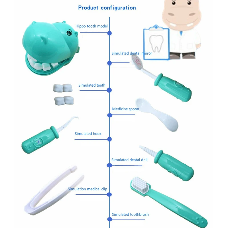 เด็กเล่นของเล่นทันตแพทย์ตรวจสอบฟันชุดการแพทย์การศึกษาบทบาทเล่นจำลองการเรียนรู้ของเล่นสำหรับเด็ก