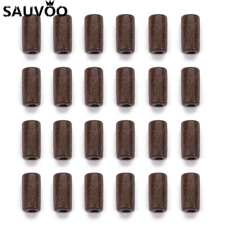 SAUVOO 300pc 12X6mm Natural Wooden Beads Brown Column Shape Spacer Beads No Harm Beads for DIY Kid Necklace Jewelrys Makings