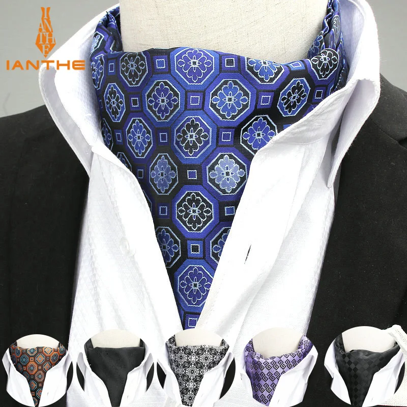 

2018 Brand New Fashion Gentleman Plaid Geometric Ascot Tie For Wedding Party Men's Cravat Formal Suit Dress Shirts Necktie