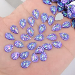 BOLIAO AB Color 60Pcs 8*12 mm ( 0.31*0.47 in ) Drop Purple Rhinestones Flatback Resin Glue On Scrapbooking Craft/Home Decoration