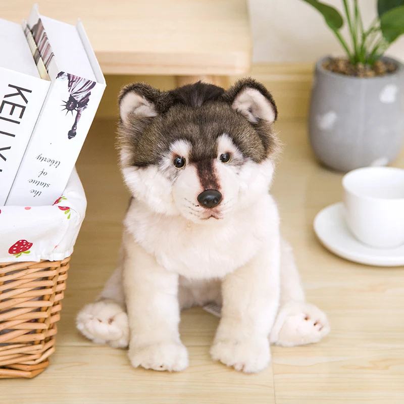 38CM Cute Simulation Wolf Plush Toys Wolf Dog Kids Dolls Lifelike Stuffed Pet Soft Anime Decor Collection Toys For Children Kids