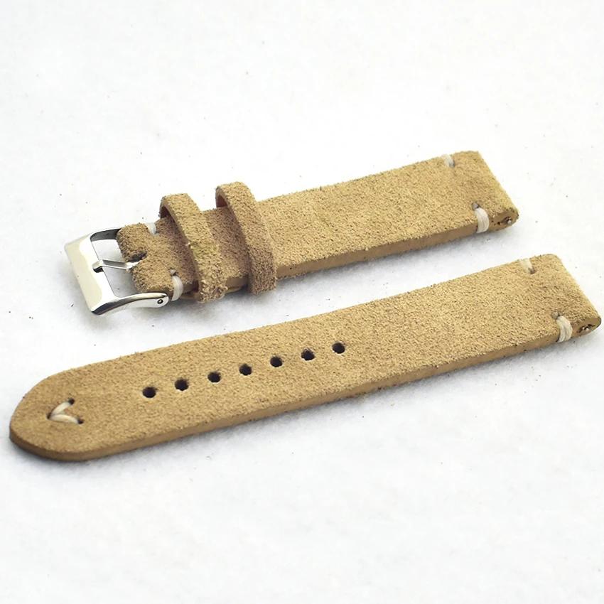 Handmade Genuine Suede Leather Watchband Watch Accessories Khaki Retro Watch Strap 18mm 20mm 22mm 24mm Watch Band KZSD09