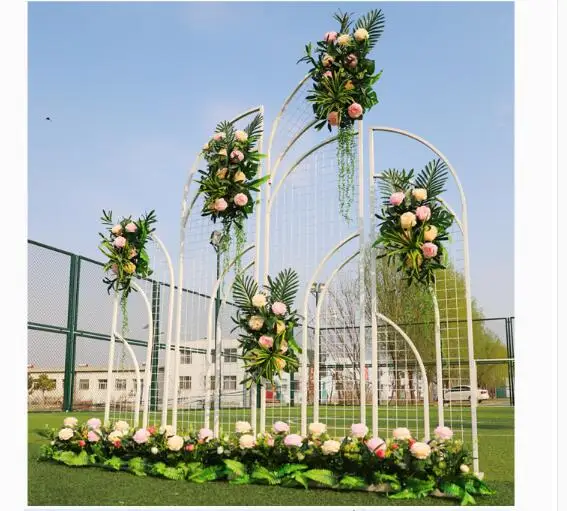 New wedding stage background grid screen door wedding pretend area layout 2019 new wedding wrought iron props