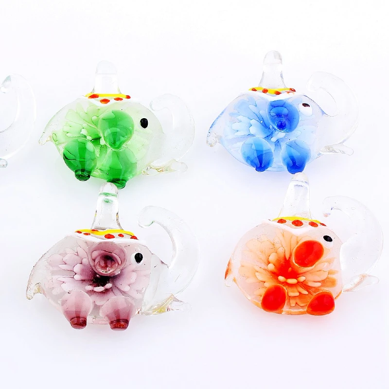 QianBei Wholesale 6pcs Handmade Murano Lampwork Glass Color Luminous Elephant Pendant Fit Necklace Women