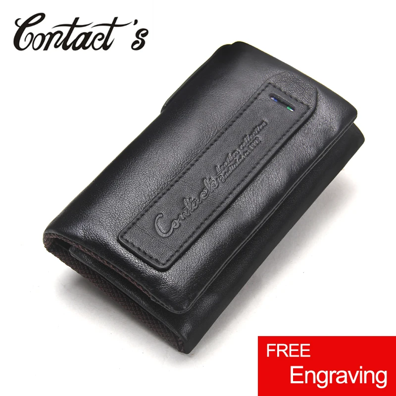 Genuine Cow Leather Mini Key Wallets Brand Trifold Design Zipper Coin Bag Purse With Interior Key Chain Holder Housekeeper Case