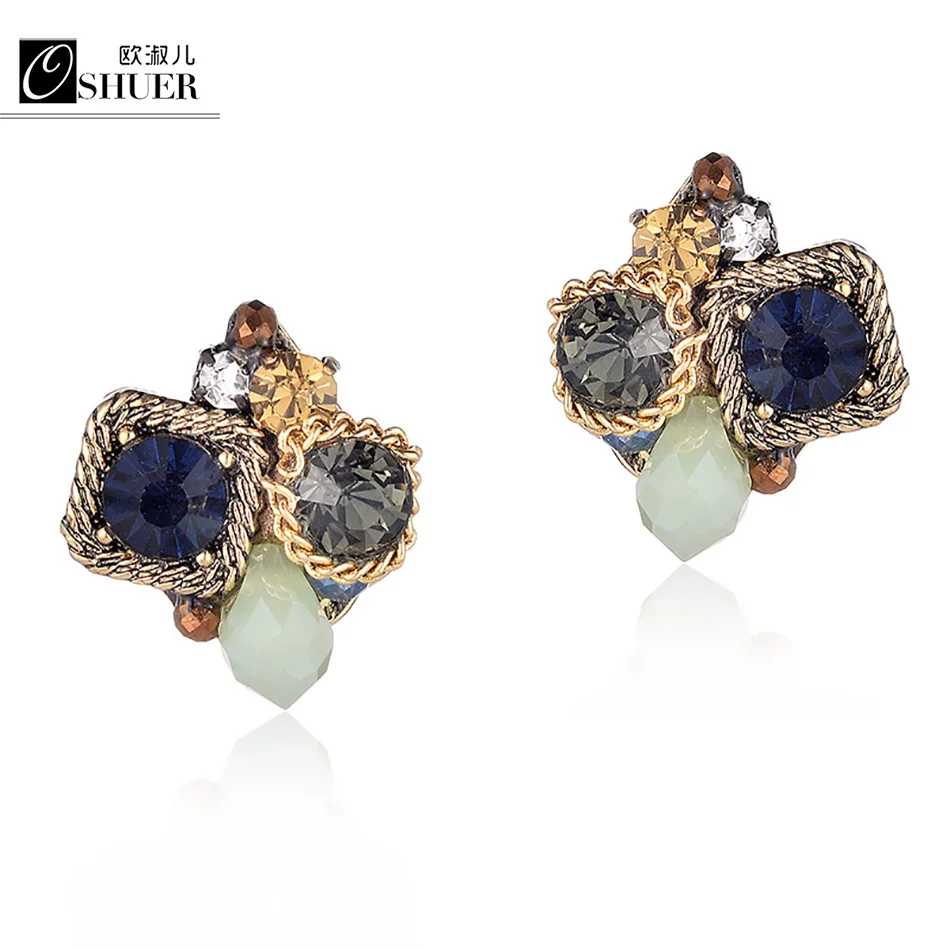 OSHUER  New 3 Colors Crystal Stone Stud Earrings Elegant Crystal Earrings For Women Trendy Women Earrings