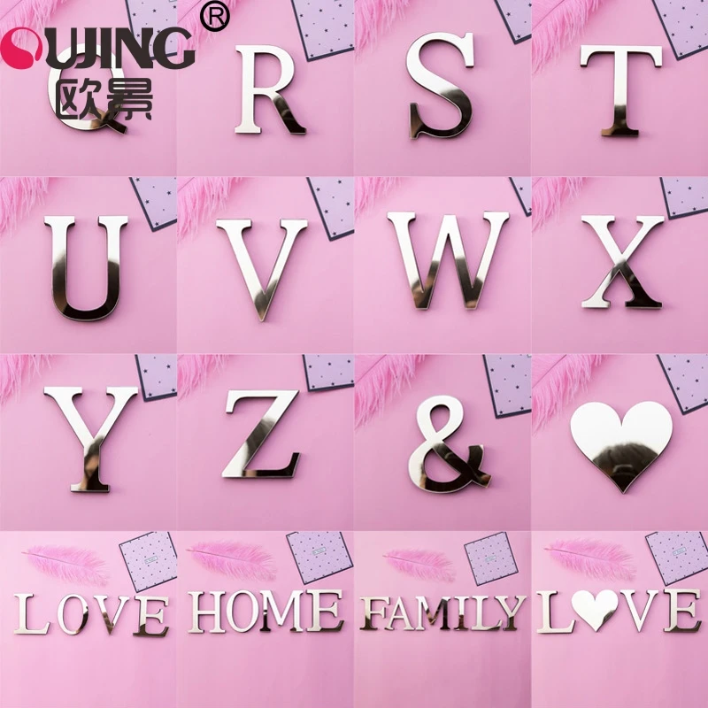 3D Gold English Letters EVA Foam Acrylic Mirror Surface Wall Sticker Wedding Party Room Decoration Alphabet DIY Art Wall Decals