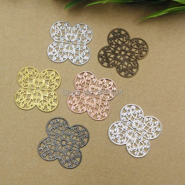 35mm Multi-color Plated Brass Metal Blank Filigree Circle Flower Links Wraps Connectors Jewelry Findings Connectors