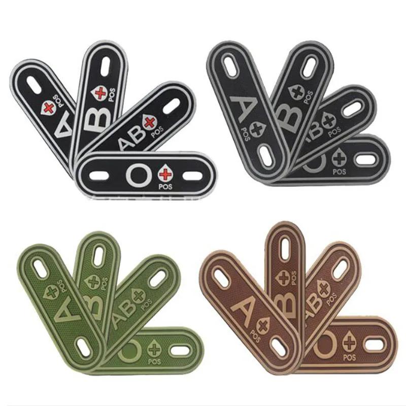 3D A + B + AB + O + Laces Blood Type Buckle Pendant PVC Label Stickers Outdoor Clothing Zipper Lanyard Moral Tactics Badge