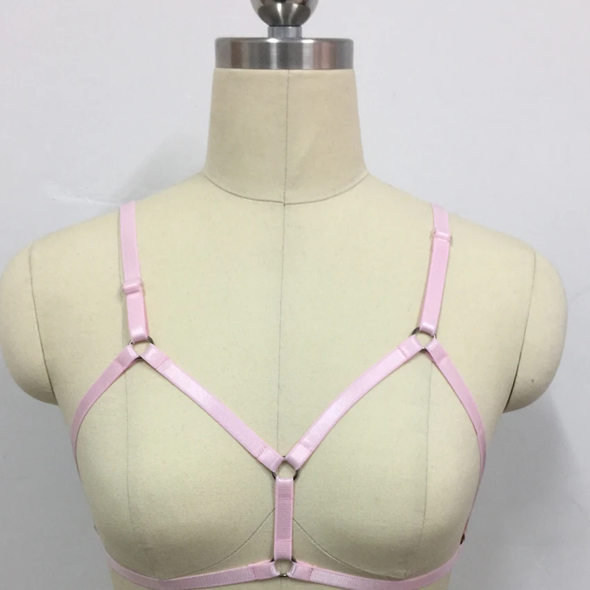

Gothic Harajuku can adjust Handmade body harness exotic apparel bondage harness sexy lingerie Pale pink harness cage bra
