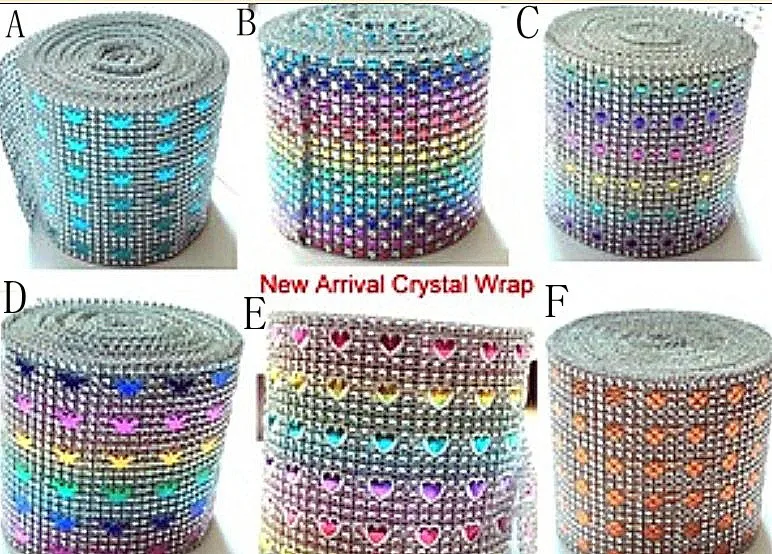 Colorful 24 Rows Diamond Mesh Rhinestone Ribbon Crystal Wrap For Wedding Party Decoration diamond wrap for party backgroup