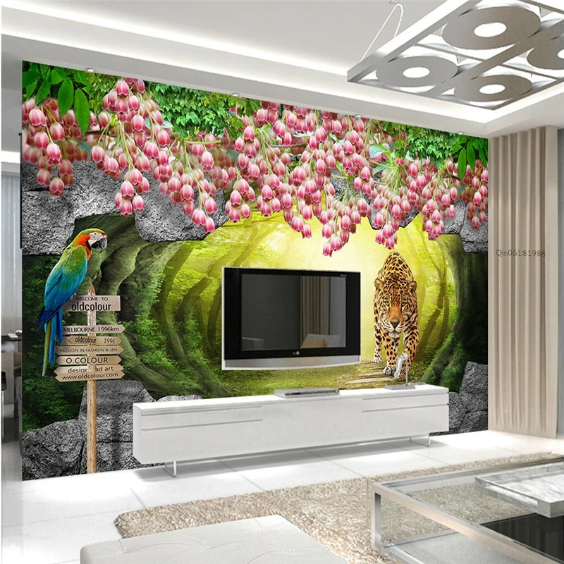 beibehang papel de parede Custom Wallpaper 3D Fresco Wall Sticker A beautiful Leopard TV Background Wall 3d Landscape Wall paper