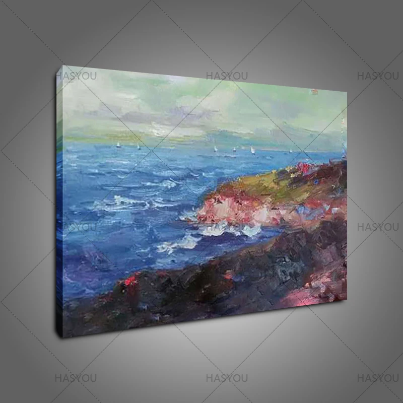 

Fashion Modern home decorative handpainted oil painting large long canvas picture abstract landscape ocean wall art picture