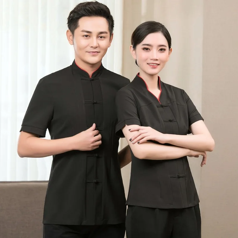 Restaurant Waiter Workwear Summer Female Waitress Short Sleeve Hot Pot Shop Thin Hotel Uniform Caterimg Plus Size Overalls H2139